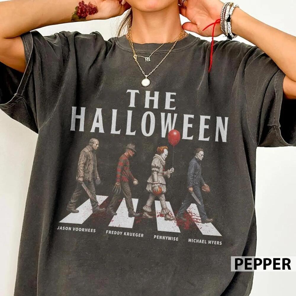 Horror Halloween Walking Road Retro Sports Streetwear T Shirt